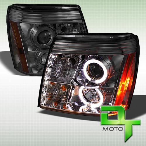 Smoked 02-06 escalade halo projector headlights +daytime drl led lights hid fit