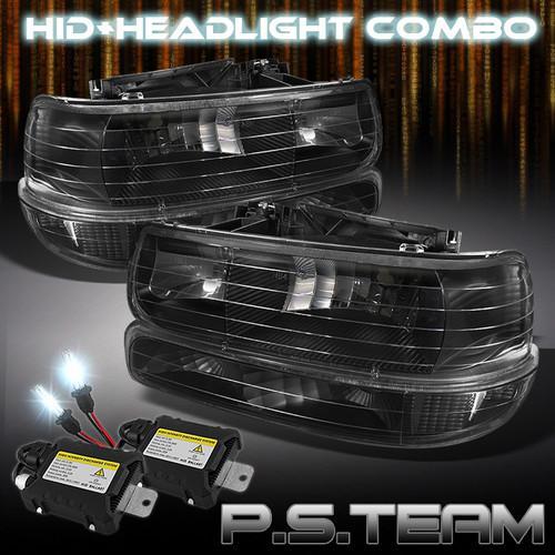 99-02 silverado 00-06 tahoe suburban black headlights +bumper signal+6k slim hid