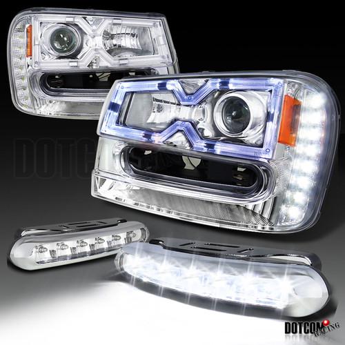 02-09 trailblazer halo projector smd led clear headlights+led daytime fog lamps