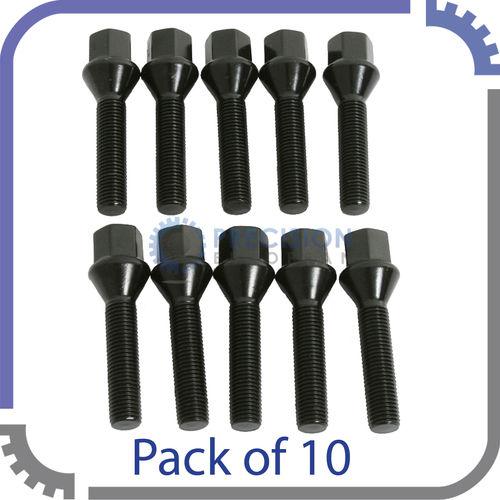 10pc extended 14x1.25 black lug bolts | 48mm shank, cone seat | f10 f30 bmws