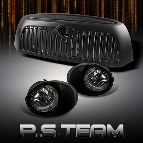 07-09 tundra smoked fog lights w/covers +vertical black sport front grill grille