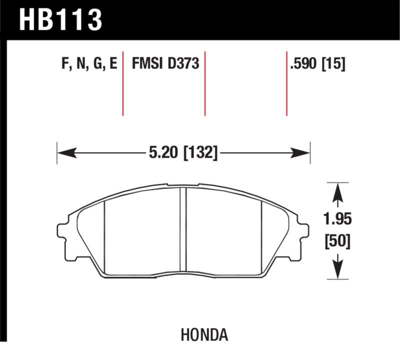 Hawk performance hb113n.590 disc brake pad 88-91 civic crx