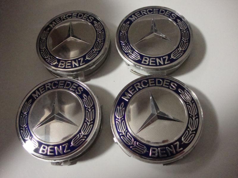 Mercedes benz center cap silver with blue fringe 75mm tight metal ring