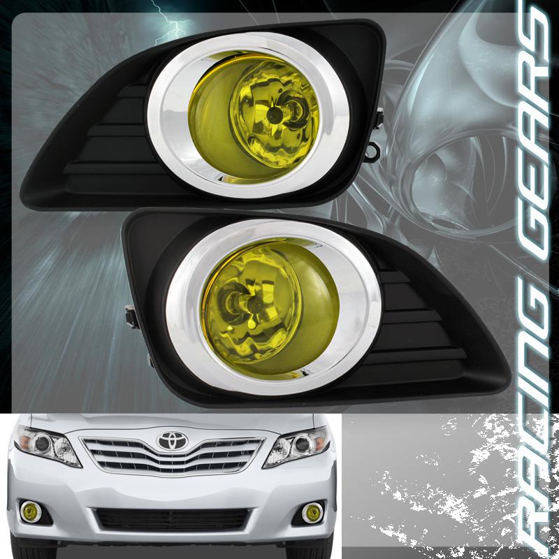 2007-2009 toyota camry chrome housing yellow lens black cover fog lights lamps