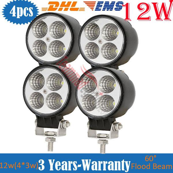 4x black 12w 12/24v pmma circle led work light lamp truck off road boat ute 4x4 