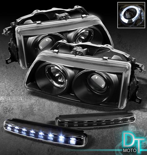 Drl led bumper fog lamps+90-91 civic crx halo black projector head lights