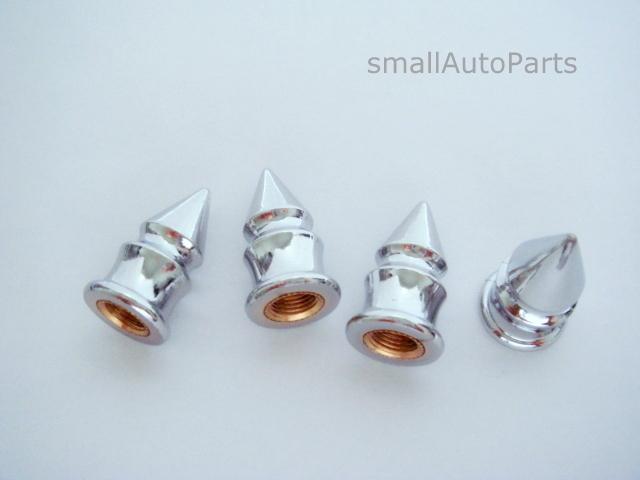 (4) chrome spike tire/wheel stem air valve caps bullet set car truck hot rod atv