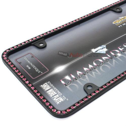 Pink diamond bling crystals black license plate tag frame for auto-car-truck