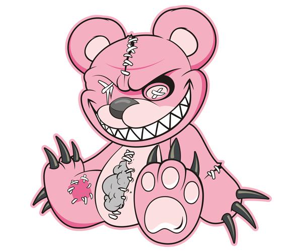 Zombie teddy bear decal 5"x5" pink dead cute zombies vinyl sticker zu1