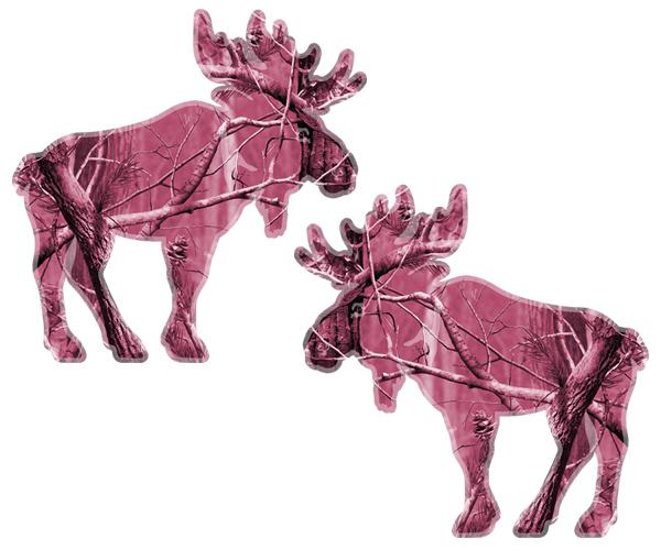 Moose decal set 4"x4" pink hunting camo bull hunter vinyl bumper sticker zu1