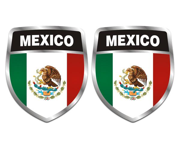 Mexico flag shield decal set 3"x2.5" mexican vinyl bumper sticker zu1