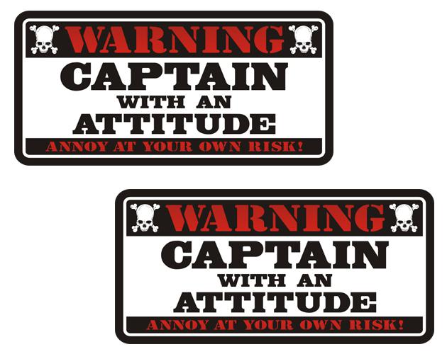 Captain warning decal set 3"x1.5" fisherman ship boat vinyl sticker zu1