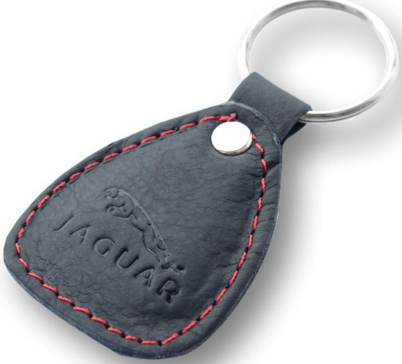 New leather black / red keychain car logo jaguar auto emblem keyring