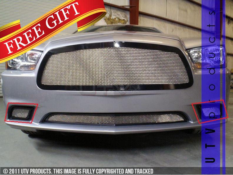 2011 - 2013 dodge charger 2pc fogs black & chrome custom mesh grille kit 11 12