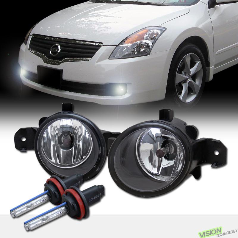 H11 bulb 6000k xenon hid+clear lens fog lights lamps+switch 07-09 altima 4d/4dr