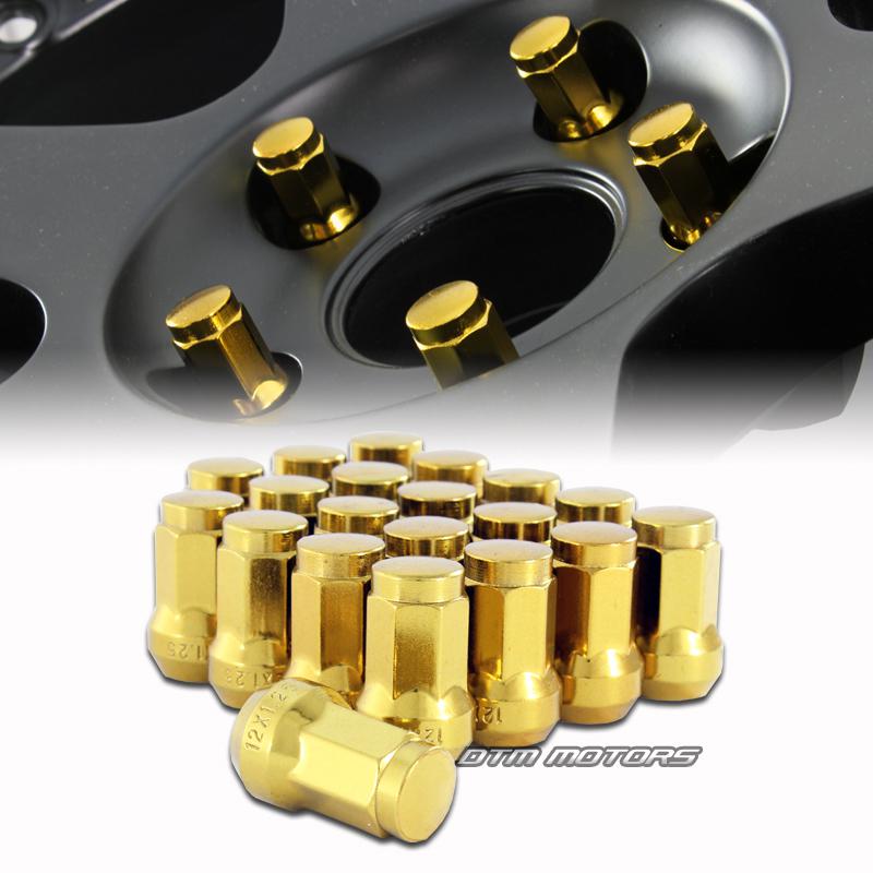 M12 x 1.25mm thread pitch 1.3" long wheel rims acorn lug nuts - 20pc gold