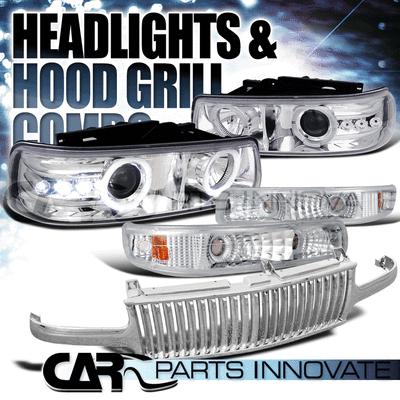 1999-2002 chevy silverado chrome projector headlights+bumper lamp+vertical grill