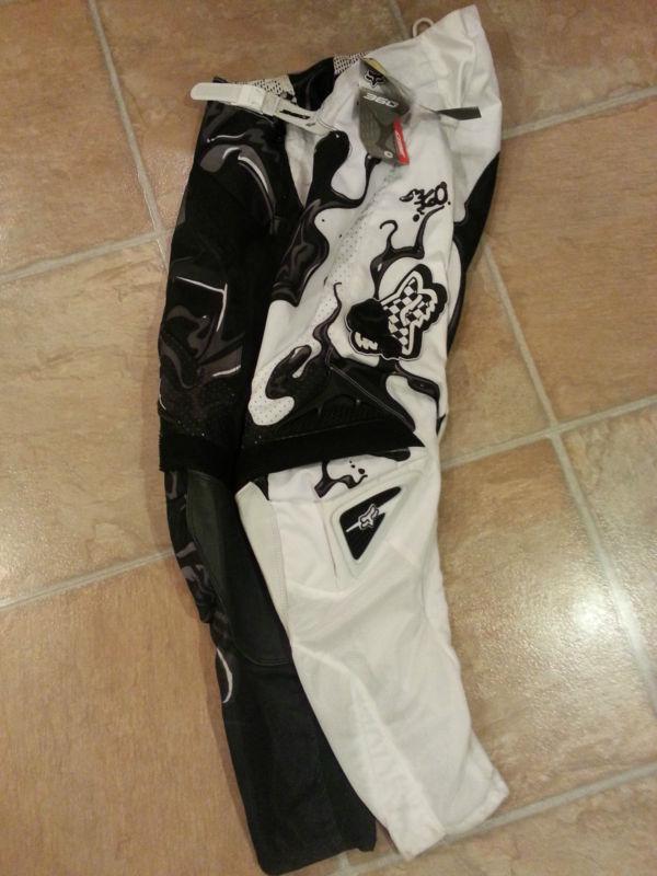 Fox racing 360 mx motocross race pants - new, black and white (36 inch waist)