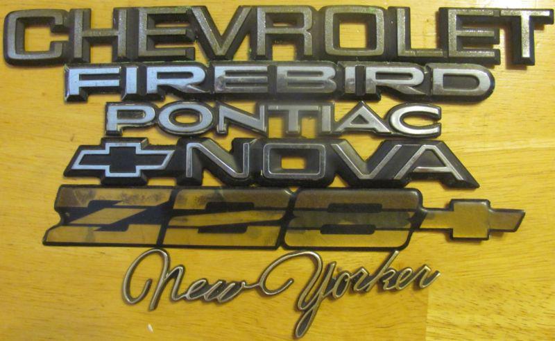 Lot 6 vintage 80s car sticker emblems new yorker firebird chevy z28 pontiac nova
