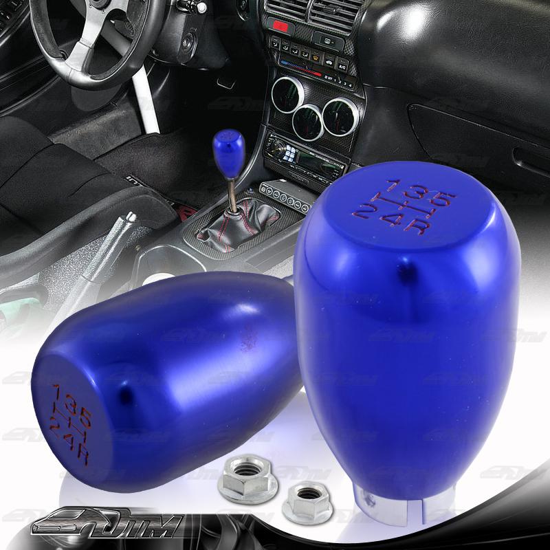 Universal blue 5-speed aluminum manual gear stick shift shifter screw on knob