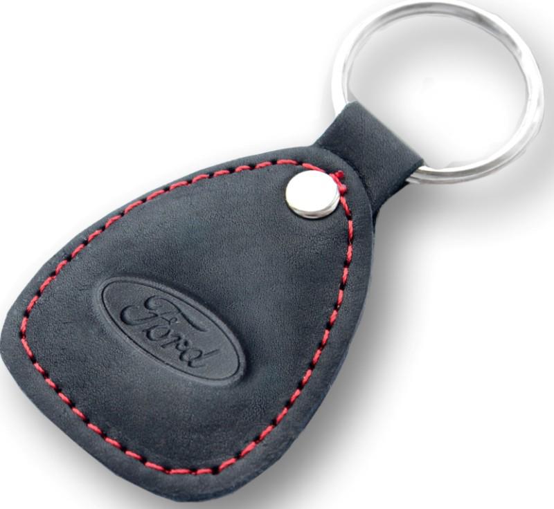 New leather black / red keychain car logo ford auto emblem keyring