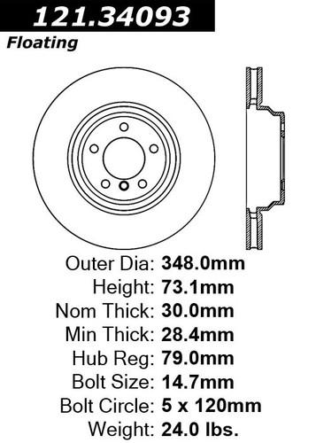 Centric 121.34093 front brake rotor/disc-c-tek standard rotor