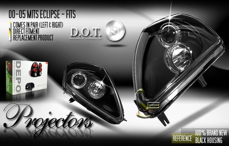 Depo pair euro black projector headlights 00-05 01 02 03 04 mitsubishi eclipse