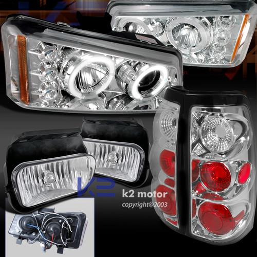 Chrome 03-06 silverado halo led projector headlight+tail lamp+clear fog light