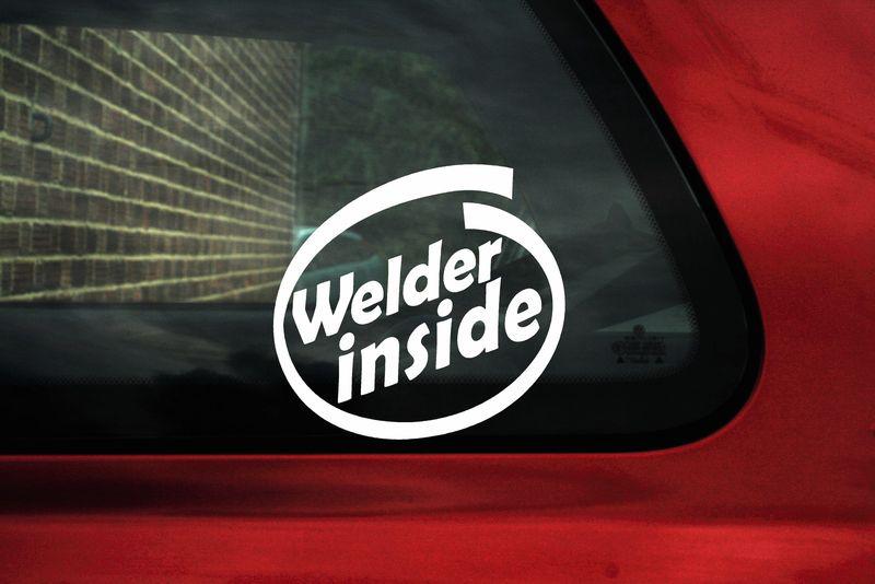 2x 'welder inside' stickers decals ideal for car truck van