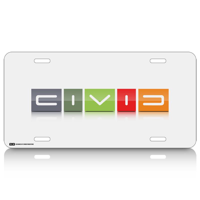 Honda civic reverse-c logo white license plate + gift, custom design, licensed