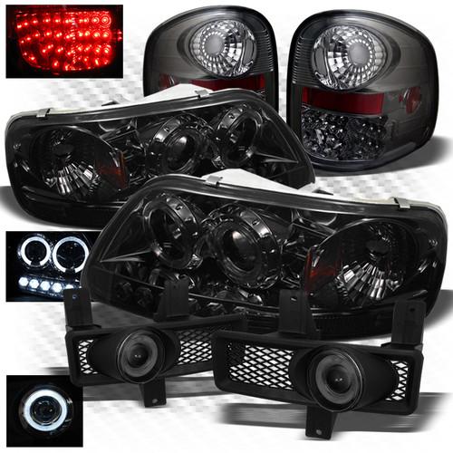 97-98 f150 flareside smoked headlights + led tail lights + projector fog lights