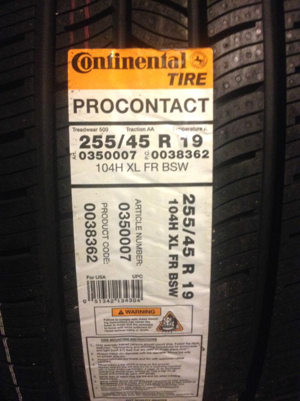 2 new continental conti pro-contact tires 255/45r-19 255 45 19 free shipping 