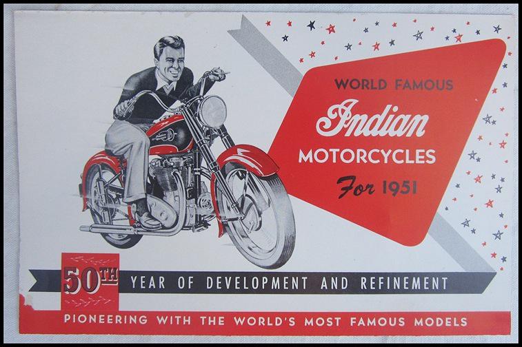 Vintage 1951 indian 50th year motorcycle brochure poster chief warrior & tt mint