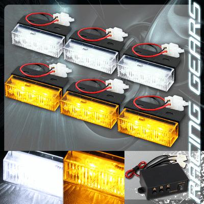 Universal 6x module 18 amber white led emergency warning flash strobe light kit