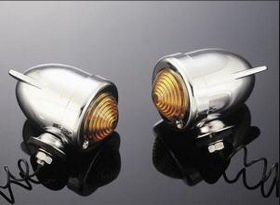 Winged zeppelin chrome bullet turn signal or marker side light short stem, amber