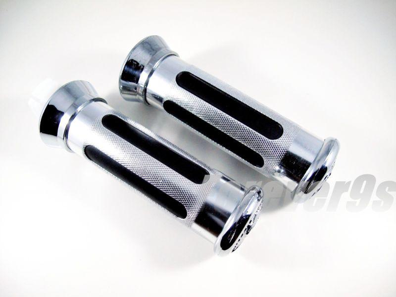 2 x 7/8"chrome handle grips for motorcycle cruiser chopper handlebar black  *b