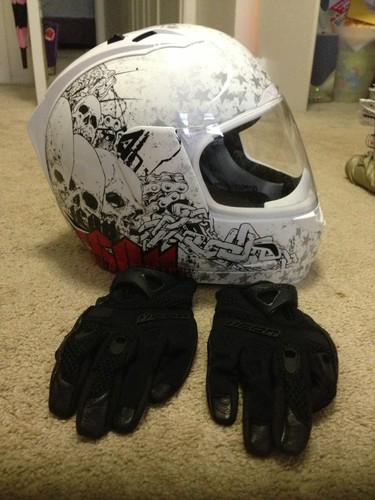 Icon motorcycle helmet torrent design alliance white skeleton and glove set xs s