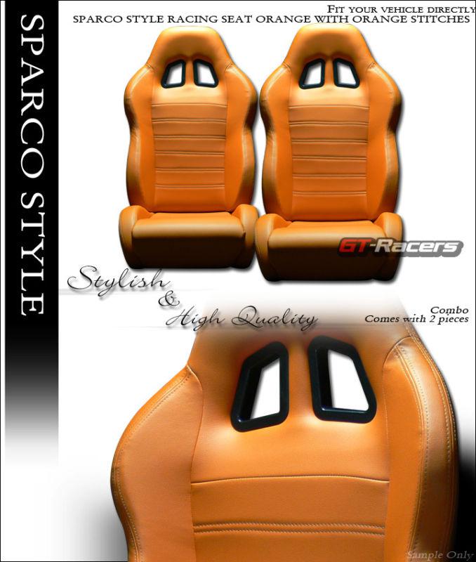 Sp sport style sport orange pvc leather racing bucket seats w/sliders l+r toyota