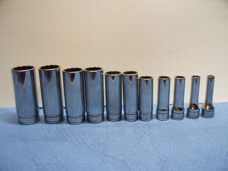 Snap on 3/8 deep 12 point socket set  sae 11 piece