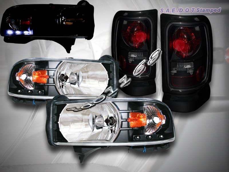 1994-2001 dodge ram pickup headlights black  led amber + dark smoke tail lights