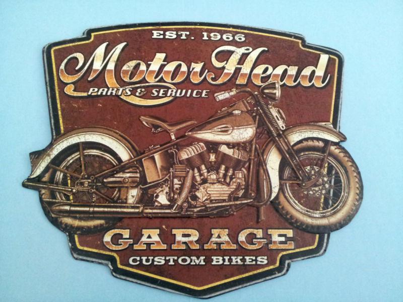 Motor head garage metal sign harley indian custom bike mancave shop garage 