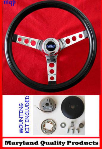 Ford falcon thunderbird galaxie grant steering wheel black 13.5 inch