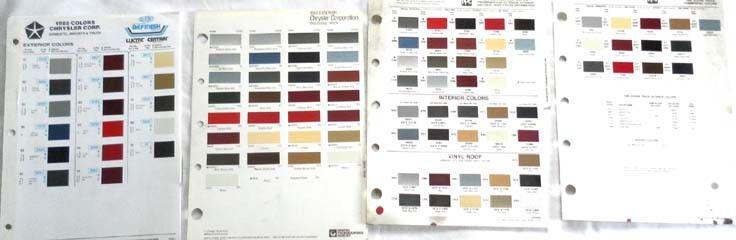 1985  dodge chrysler plymouth ppg   dupont  color paint chip charts  mopar 