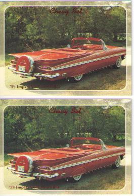 1959 chevy impala convertible baseball card sized cards - lot of 2 - must see!!