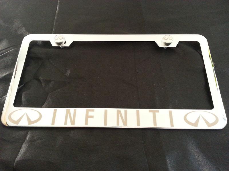 Infiniti chrome stainless steel license plate frame + screw + cap laser engrave