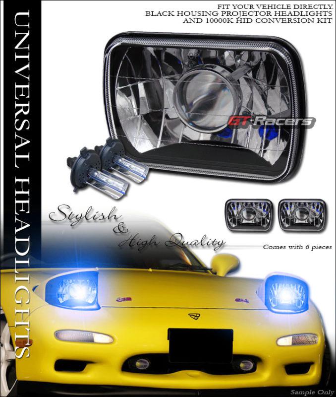 10000k hid xenon 7x6 black clear sealed beam projector headlights h4 lh+rh dy gg