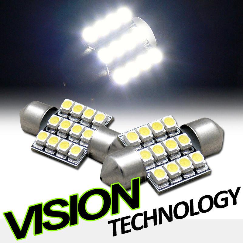 2pc white 31mm festoon 12x smd led light bulb interior/door lamp de3021 de3022