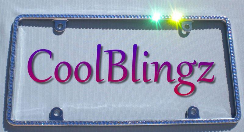 Small light blue crystal license plate frame bling made with swarovski elements