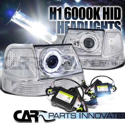 98-00 ranger chrome halo projector headlight+clear corner lamp+h1 6000k hid kit