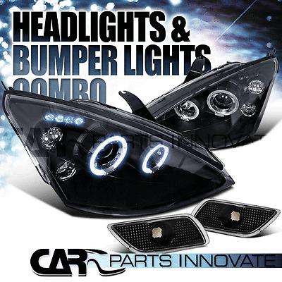 2000-2004 ford focus black halo projector headlights+bumper lamps